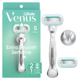 Gillette Venus Razor for Women, Includes 1 Reusable Razor Handle + 2 Refills, for Sensitive Skin with Metal Handle and Shower Holder