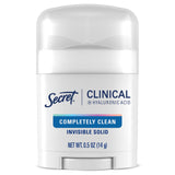 Secret Clinical Strength 100HR Sweat & Odor, Invisible Solid Antiperspirant & Deodorant for Women, 3X Stress Protection with Hyaluronic Acid, PH Balanced, Completely Clean Scent, 0.5 oz