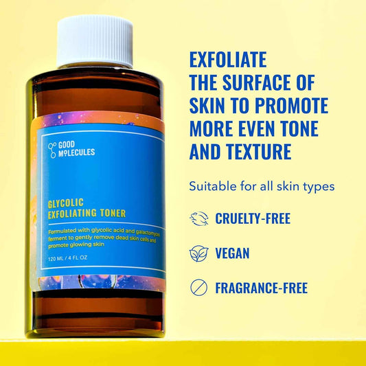 Good Molecules Glycolic Exfoliating Toner - Hyaluronic and Glycolic Acid Daily Toner for Face - Cleansing Facial Exfoliant for Glowing Even Skin Tone, Skin Care