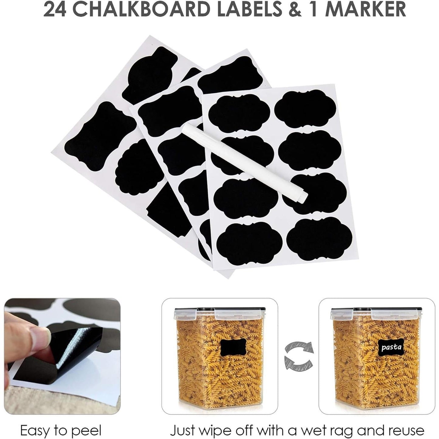 Vtopmart_Large_Food_Storage_Containers_5.2L_/_176oz,_4_Pieces_BPA_Free_Plastic_Airtight_Canisters_for_Flour,_Sugar,_Baking_Supplies,_Rice_with_Lids,_4_Measuring_Cups_and_24_Labels,_Black_Kitchen_Set_Utensils