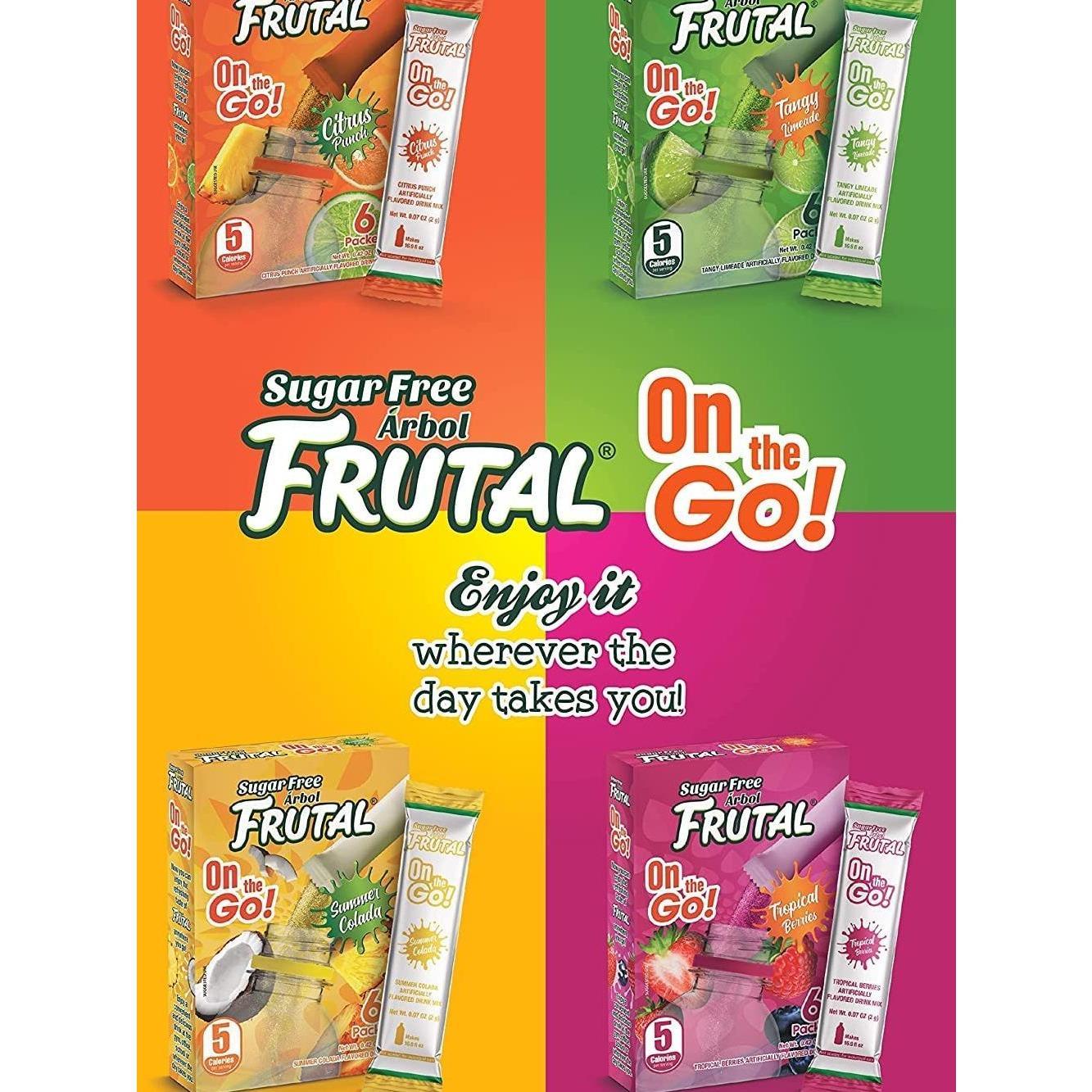Powdered_Drink_Mix_Variety_Pack,_Sugar_Free!_–_Fruity_flavors_-_Summer_Colada,_Tangy_Limeade,_Citrus_Punch_&_Tropical_Berries_Packets_(30_Count_of_Stick_Packs)_-_Frutal_On-The-Go!
