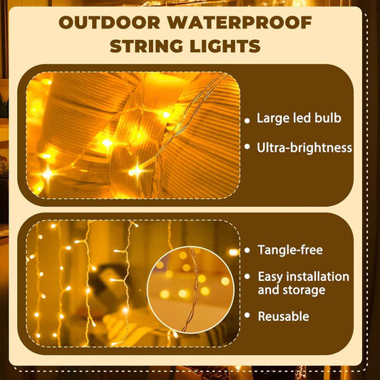LuminHaus Hanging Curtain Light 200 LED 6.6x6.6ft Dimmable Twinkle String Light in White for Bedroom Window Backdrop and Apartment Living Room Decor