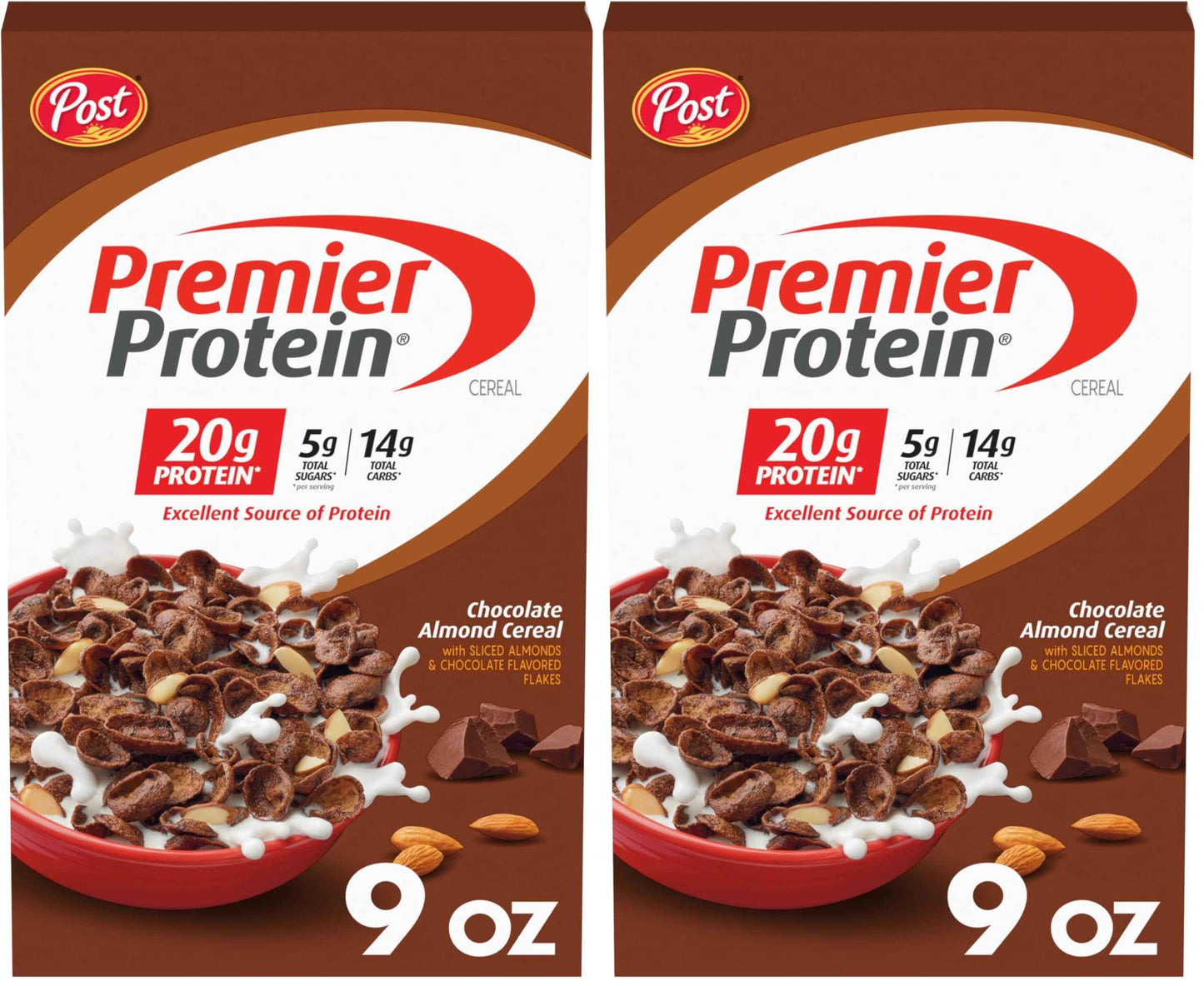 Post Premier Protein Cereal, Chocolatey Protein Cereal Flakes with Sliced Almonds, Contains 20g of Protein Per Serving, 30 OZ Box