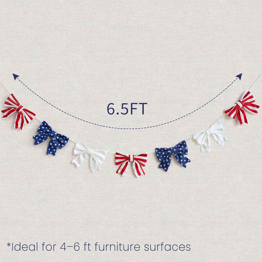 4th of July Decorations - 6.5 Ft Patriotic Bow Garland - Memorial Day Decor - America 250th Anniversary Decoration - Fourth of July Home Party Supplies Independence Day Accessories for Indoor Outdoor