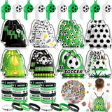 Miucat 98Pcs Soccer Party Favors, Soccer Goodie Bags with Silicone Bracelet Soccer Whistles Stickers Drawstring Bags Gift Snack Bag for Soccer Party Decorations Party Supplies