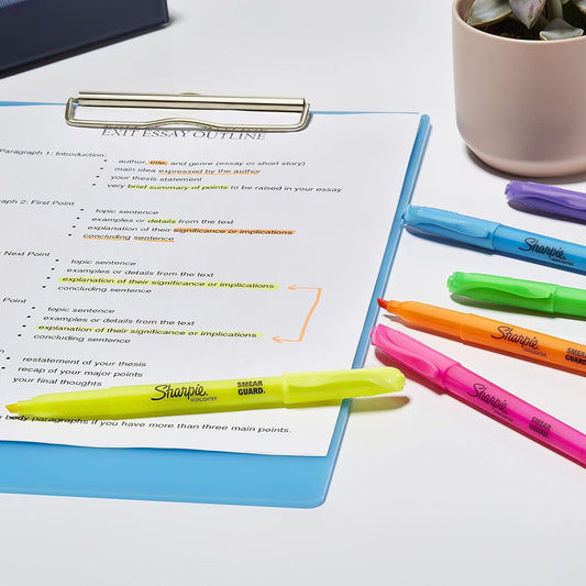 Sharpie_Pocket_Highlighters,_Chisel_Tip,_Quick_Dry,_Assorted_Fluorescent_Colors,_12_Count_-_For_Studying,_Note-Taking,_School,_College,_Office,_Student_&_Teacher_Supplies