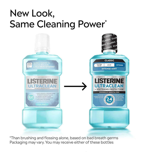 Listerine Ultraclean Intense Antiseptic Mouthwash + Whitening Protection*, Everfresh Technology to Help Fight Bad Breath, Gingivitis, & Plaque, Tartar Control Oral Rinse, Intense Mint