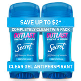 Secret Outlast Antiperspirant Deodorant for Women, 72hr Sweat & Odor Protection, PH Balancing Minerals, Pro-Hyaluronic Acid, Clear Gel, Completely Clean Scent, 2.6 oz