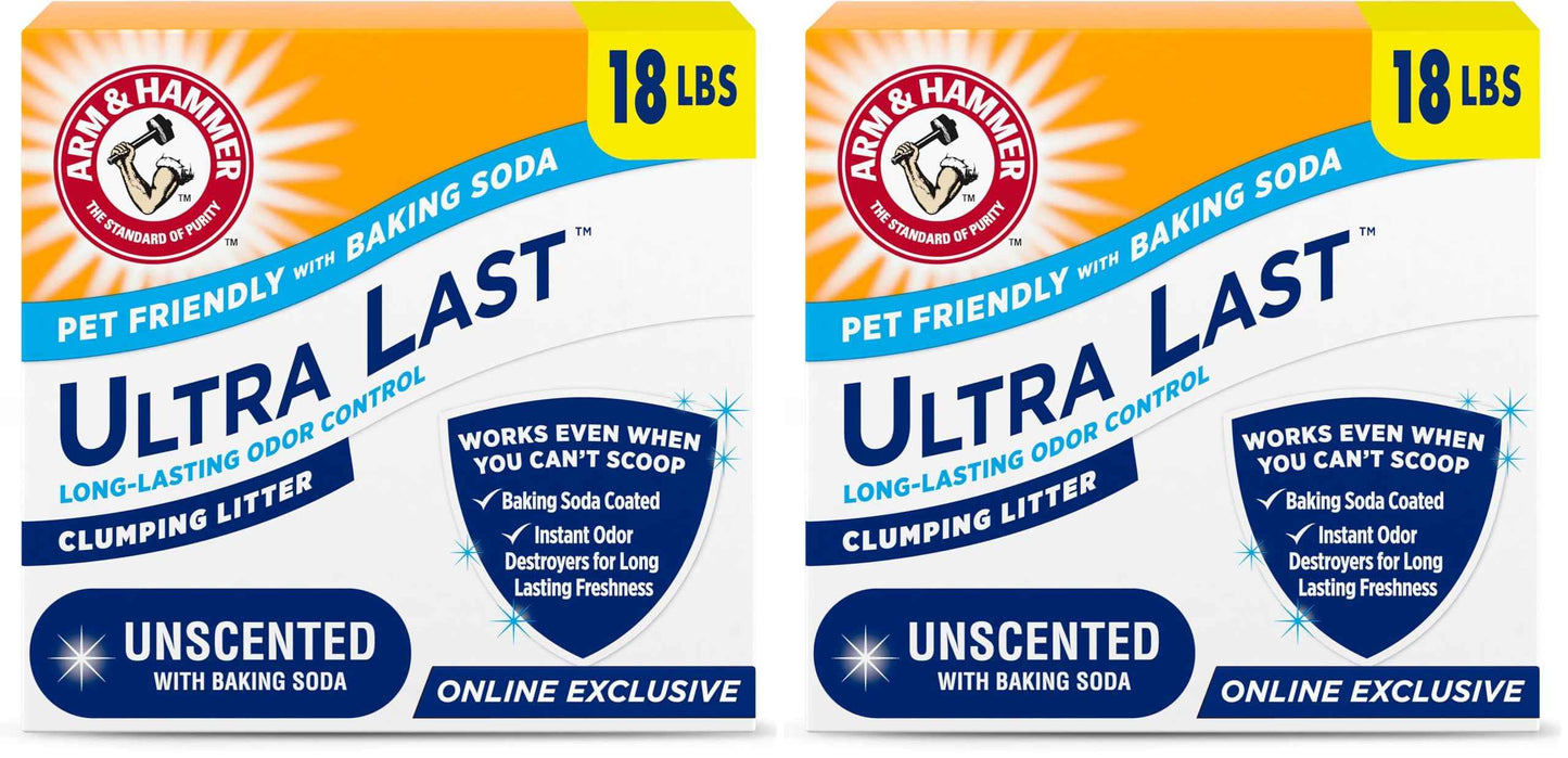 ARM & Hammer Ultra Last Clumping Cat Litter Unscented MultiCat 18 Lbs. Pet Friendly with Baking Soda Odor Control Litter