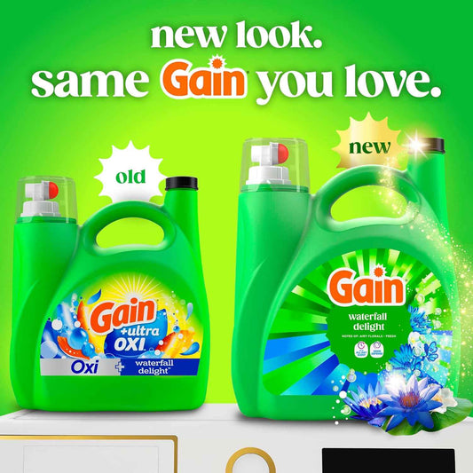 Gain Liquid Laundry Detergent with Odor Defense, Waterfall Delight Scent, Laundry Soap For HE Washing Machines