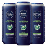 NIVEA MEN Maximum Hydration Body Wash for Dry Skin, Aloe Vera Enriched, 3-in-1 Moisturizing Body Wash, Face and Hair, Paraben Free, Vegan Formula