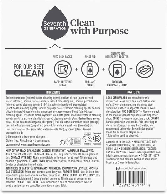 Seventh Generation Power Plus Dishwasher Detergent Packs Fresh Citrus scent for sparkling dishes Dishwasher tabs