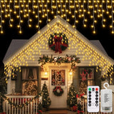 echosari Christmas Icicle Lights Battery Powered, 20Ft 300 LED Icicle Lights Dimmable with 8 Modes Timer Remote for Eaves Porch Fence Yard Outdoor Decor(Cool White)