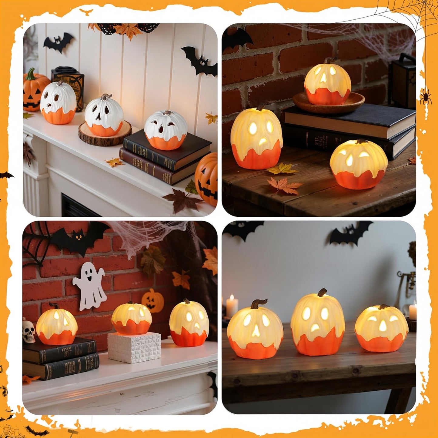 Halloween_Decorations,Light_Up_Ghost_Pumpkin_Decorations_Set_of_3,Cute_Halloween_Decor_Indoor_for_Kitchen_Tabletop_Fireplace_Mantel_Party_Home_Decor
