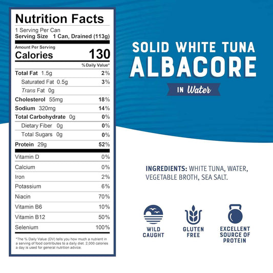 Bumble Bee Solid White Albacore Tuna, Can - Wild Caught Tuna - 29g Protein per Serving, High in Omega-3s - Non-GMO Project Verified, Gluten Free, Kosher