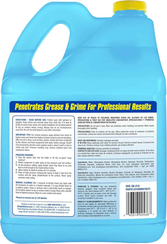 Simple Green Oxy Solve Deck and Fence Pressure Washer Cleaner, Colorless to Pale Straw, Unscented, 128 Fl Oz (Packaging May Vary)