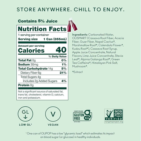OLIPOP Prebiotic Soda Pop, Pantry Pack Packed with Prebiotics, Fiber, and Botanicals, Gluten Free, GMO Free, 12oz