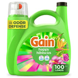 Gain Liquid Laundry Detergent, With Odor Defense, Happy Hibiscus Scent, Laundry Soap For HE Washing Machines, 132 fl oz, 100 Loads (Packaging May Vary)