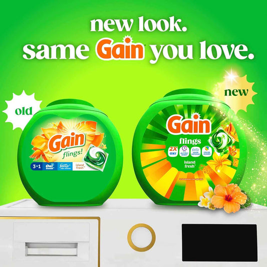 Gain Flings Liquid Washing Detergent Pacs with Odor Defense + Color Guard, 4-In-1 Liquid Laundry Detergent Pods, Clean & Fresh