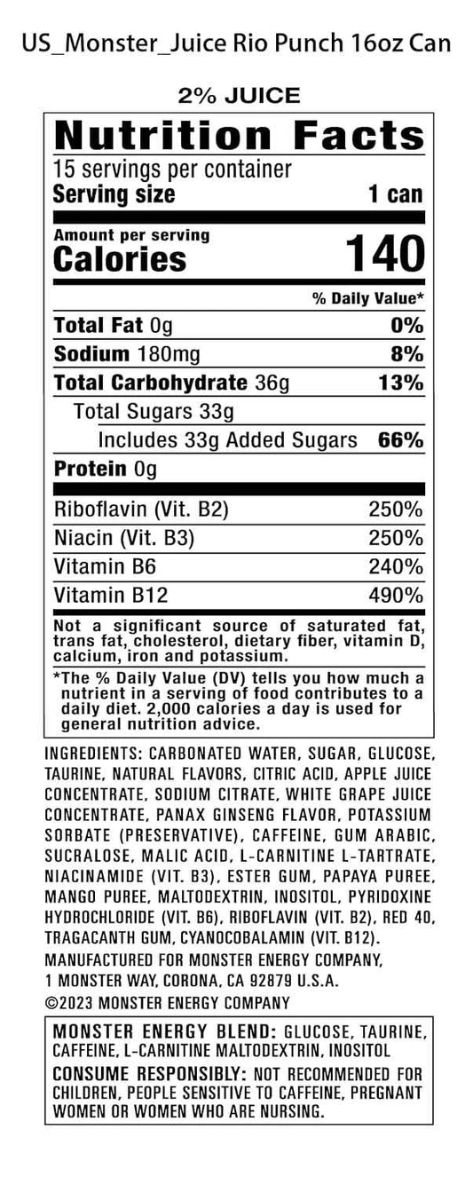 Monster Energy Juice Rio Punch, Energy Drink, 16 Ounce | Energy + Juice, Pack of 15
