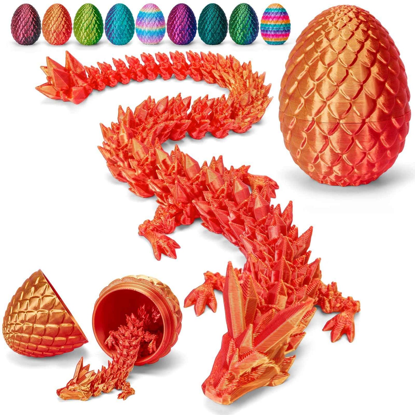 TBOLINE 12" 3D Printed Dragon Egg, Easter Basket Stuffers for Kids, Large Prefilled Easter Eggs, Stuffed Egg Hunt Fillers with Easter Toys, 3D Printer Animals Fidget Toys for Boys Teen 5-7 4-6 8-12