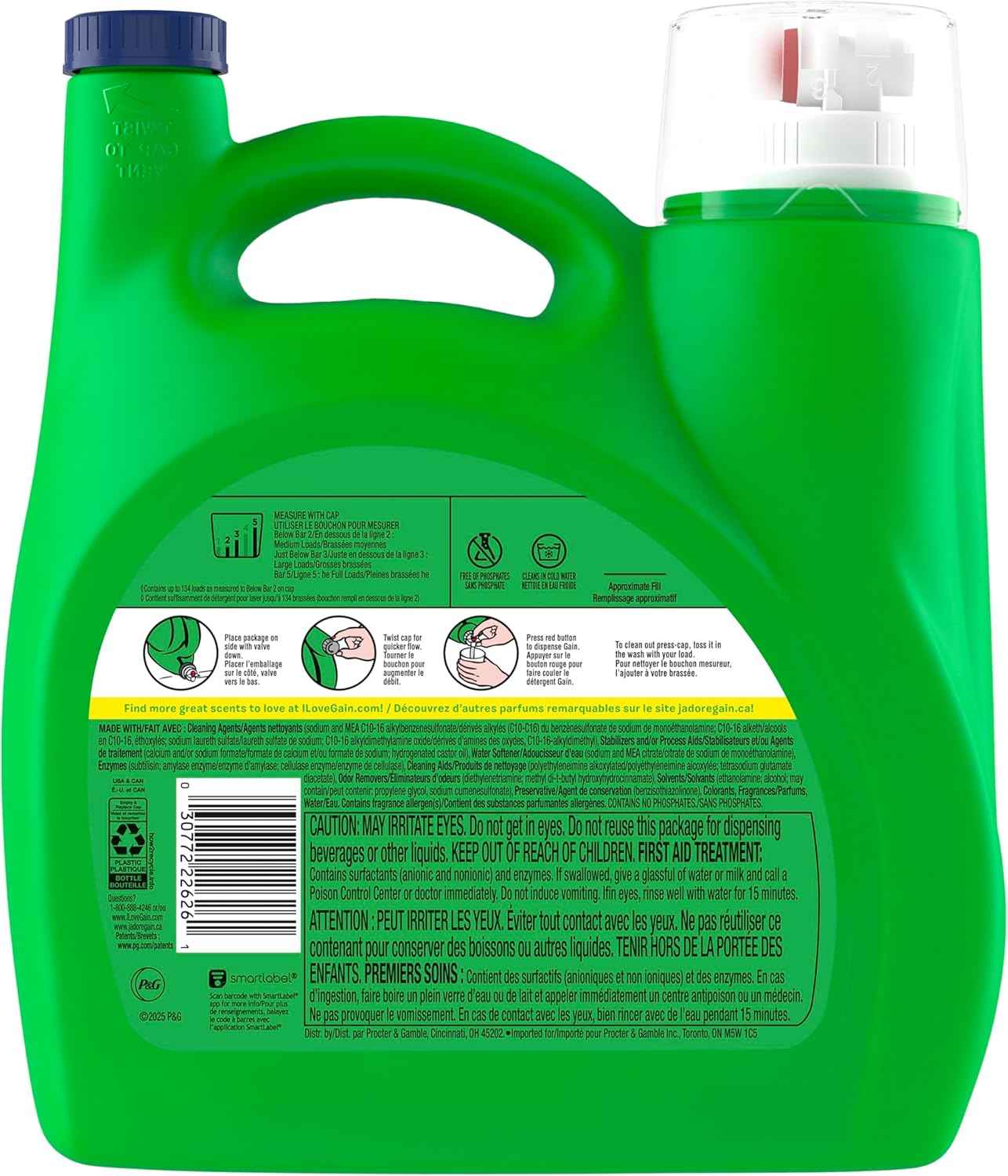 Gain Liquid Laundry Detergent with Odor Defense, Original Scent, Laundry Soap For HE Washing Machines, 177 fl oz, 134 Loads (Packaging May Vary)
