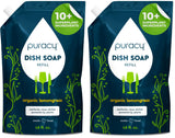 Puracy Natural Dish Soap Refill - Skin-Softening Plant-Based Liquid Dishwashing Detergent Soap, Clean-Rinsing Water-Sheeting Formula