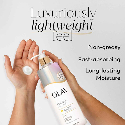 Olay Body Lotion for Women, Firming with Collagen Peptides Serum, Visibly Firmer Skin, 24hr Moisture & Hydration, Fast Absorbing Formula, Vitamin B3 Complex, For All Skin Types