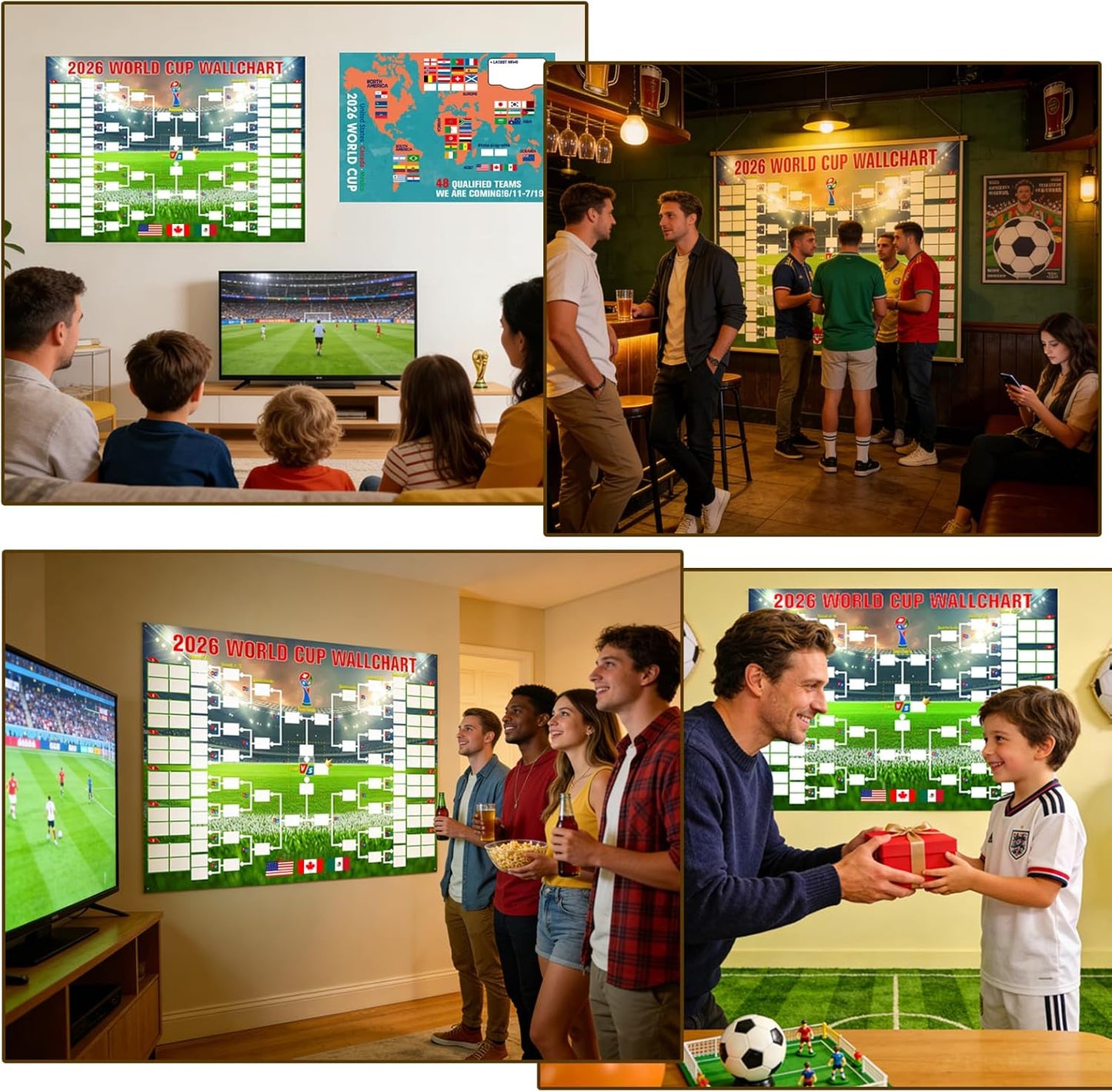 YANGALOOP_36x24_inches_Predict_2026_World_Cup_Schedule_Poster,64_Reusable_National_Flag_Stickers_with_Country_Names,_Soccer_Poster_2026_World_Cup_Merchandise,_Soccer_Gifts_for_Boys_Room_Decor