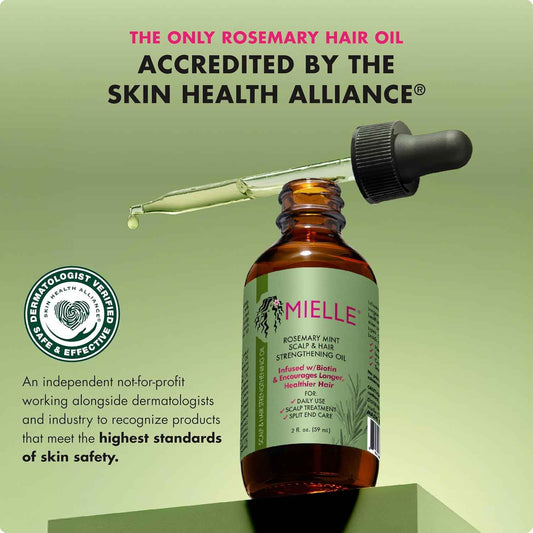Mielle Organics Rosemary & Mint Hair Oil - Strengthening Biotin Oil Infused Frizzy & Damaged Hair Care - Split Ends & Dry Scalp Treatment to Support Longer, Healthier Strands, 2 Ounce