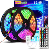 CHARKEE 130ft LED Strips Lights (65.6ft*2) Full Color Sync Music, Dimmable and Color Changing RGB LED Strip Lights, 24 Volt Bluetooth Flexible LED Lights for Bedroom,Family,DIY(Smart App+Remote)