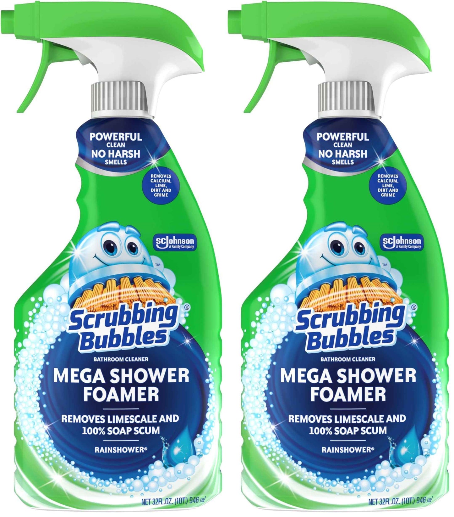 Scrubbing Bubbles Mega Bathroom and Shower Cleaner Spray, Foaming Action Removes Limescale and Soap Scum, Rainshower Scent, 32oz