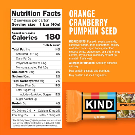 KIND_Healthy_Snacks_Bars,_Orange_Cranberry_Pumpkin_Seed,_Gluten_Free,_High_Fiber_Snacks,_5g_Protein,_12_Count