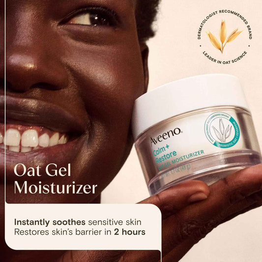 Aveeno Calm + Restore Oat Gel Facial Moisturizer for Sensitive Skin, Fast-Absorbing, Soothing Lightweight Gel Cream with Prebiotic Oat & Feverfew, Fragrance-Free & Hypoallergenic