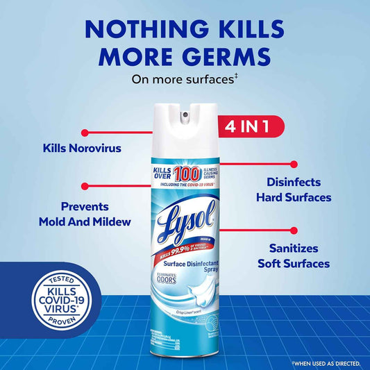 Lysol Disinfectant Spray, Household Essential Cleaning Supplies, Multi-Purpose Room Spray, Antibacterial Sanitizer Spray, Upholstery Deodorizer, Home and Bathroom