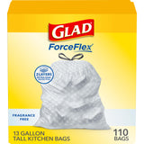 Glad ForceFlex Tall Kitchen Drawstring Trash Bags, 13 Gal, Fragrance Free