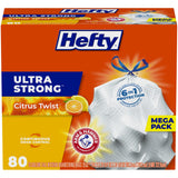 Hefty Ultra Strong 20 Gallon Trash Bags, XL Tall Kitchen Trash Bags 20 Gallon Size, Drawstring Closure, Continuous Odor Control, White