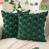 DFXSZ St Patricks Day Pillow Covers St Patricks Day Decorations Green Shamrock Soft Plush Faux Fur Jacquard Throw Pillows for Bedroom Sofa Holiday Festivals Home Decor PTK021A18