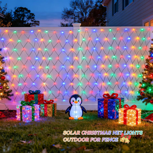 JMEXSUSS_320_LED_Solar_Net_Lights_Outdoor_Waterproof,_9.8ft_x_6.6ft_Solar_Bush_Christmas_Lights_with_Remote,_Multicolor_Solar_Mesh_Light_for_Outside_Bush_Tree_Garden_Decor