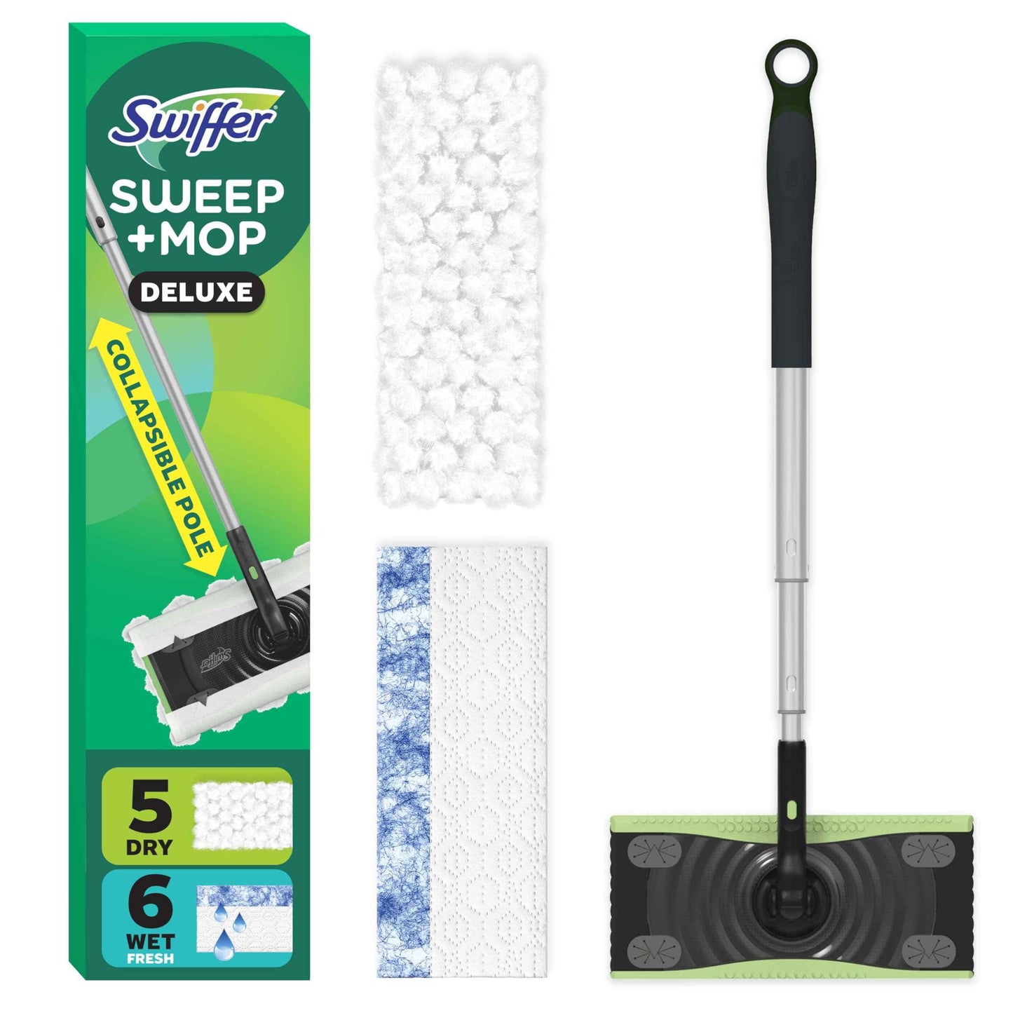 Swiffer 2-in-1 Multi-Surface Kit for Floor Cleaning, Includes 1 Sweeper Device, Dry Sweeping + Wet Mopping Heavy Duty Cloths