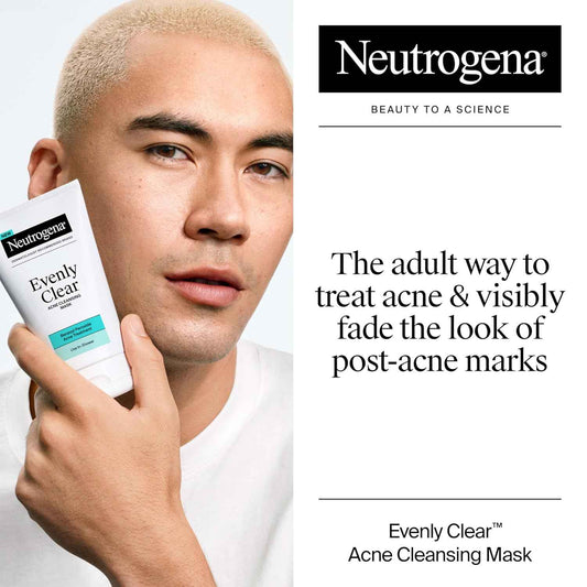 Neutrogena Evenly Clear Acne Cleansing Face Mask with 3.5% Benzoyl Peroxide Treats Breakouts & Bentonite Clay, Purifying Clay Mask Absorbs Oil to Visibly Improve the look of Skin, 4.2 fl. oz
