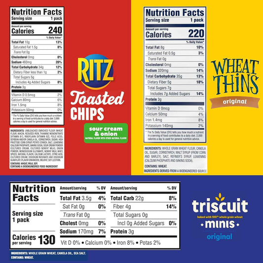 Nabisco Cracker Variety Pack, RITZ Toasted Chips, Wheat Thins Snacks Whole Grain Wheat Crackers and Triscuit Minis Whole Grain Wheat Vegan Crackers