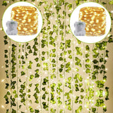 KASZOO 84Ft 12 Pack Artificial Ivy Garland Fake Plants, Vine Hanging Garland with CE Certified 80 LED String Light, Hanging for Home Bedroom Garden Party Wedding Wall Room Decor, Green
