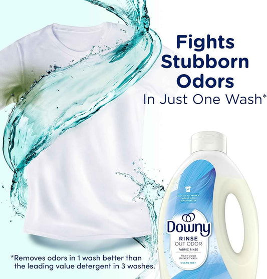 Downy Rinse Laundry Odor Remover, Ocean Mist Scent, 62 FL OZ, Fabric Softener and Laundry Odor Removal Rinse