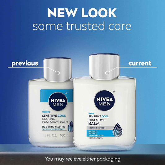 NIVEA MEN Sensitive Cool Post Shave Balm, Enriched with Chamomile and Seaweed Extracts, Alcohol Free After Shave Balm for Men, 3.3 Fl Oz Bottle