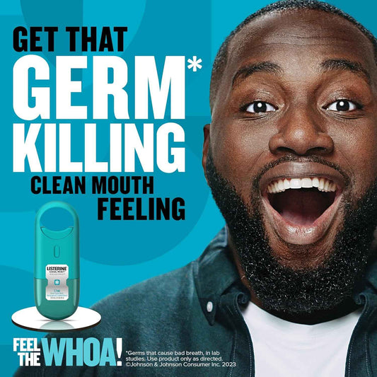 Listerine Cool Mint Pocketmist, Oral Care Mist for Fresh Breath, Non-Aerosol Sugar-Free Bad Breath Refresher Spray to Kill 99% of Bad Breath Germs, Portable, Cool Mint Flavor