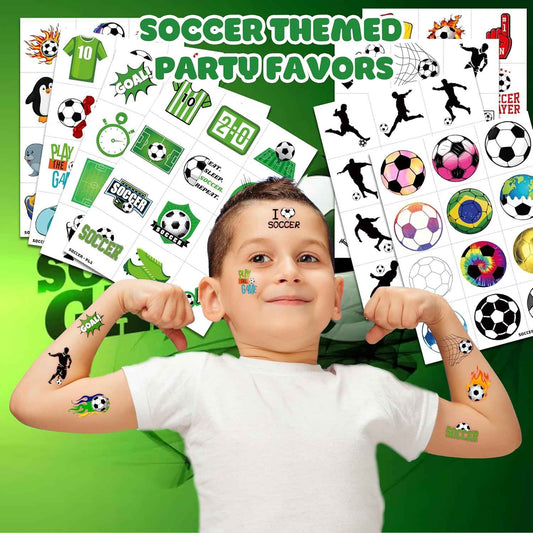 96 PCS Soccer Ball Pre-Cut Temporary Tattoos Themed Birthday Party Decorations Favors Supplies Decor Europa World Cup Football Sports Player Tattoo Stickers Gifts For Game Boys Girls Class