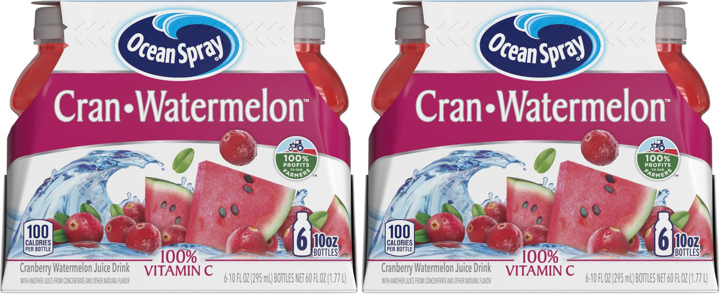 Ocean Spray Cran-Watermelon Cranberry Juice Drink, 10 Fl Oz | 6 Bottles | Pack of 2