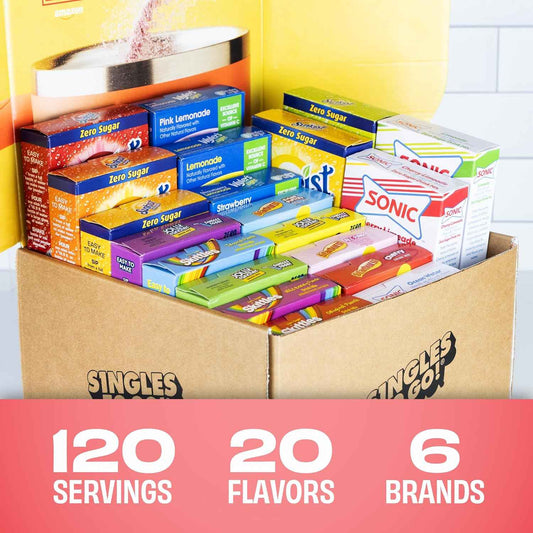Singles To Go! 120ct Bulk Variety Pack - 20 Different Flavors and More - Sugar Free Drink Mix Packets - Sugar Free Water Flavoring Packets