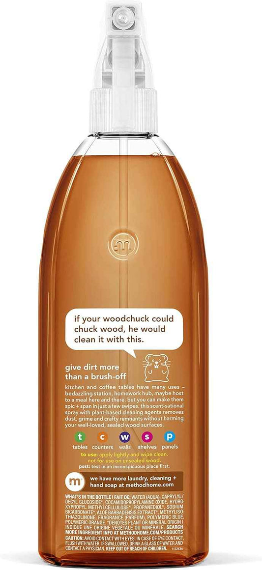 Method Daily Hardwood Cleaner, Almond, Cleans Shelves, Tables and Other Wooden Surfaces While Removing Dust & Grime, 28 Fl Oz